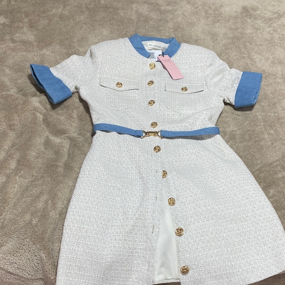 Avec Les Filles White and Blue Mini Dress - Picture 4 of 11